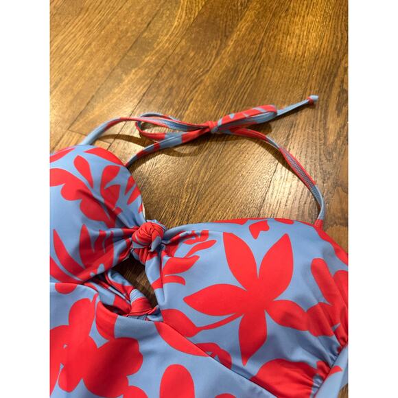 Boden Knot Bandeau One Piece Swimsuit Blue with Red Floral Size UK 10 US 6 - Picture 8 of 13